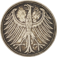 ALEMANIA - REPÚBLICA FEDERAL, 5 Mark, 1951, Stuttgart, Plata, KM:112.1