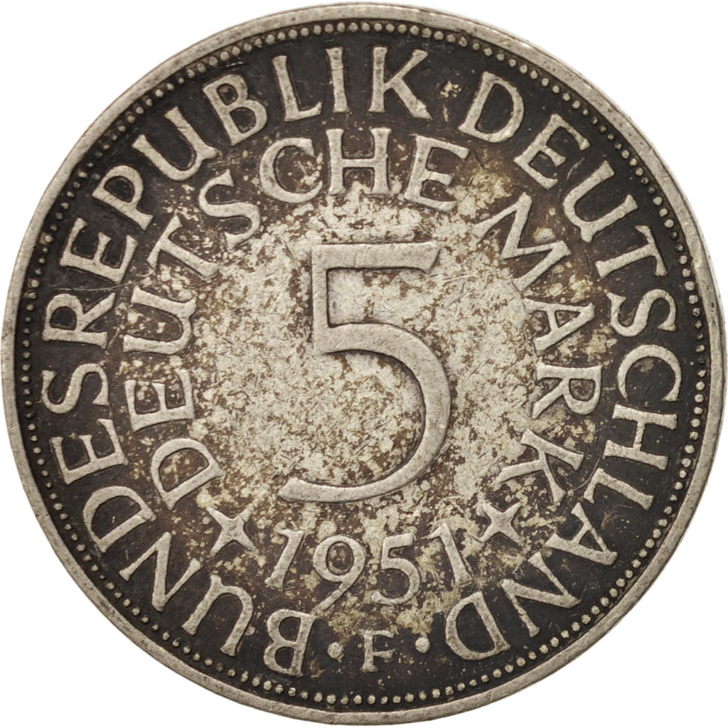 GERMANY - FEDERAL REPUBLIC, 5 Mark, 1951, Stuttgart, Silver, KM:112.1