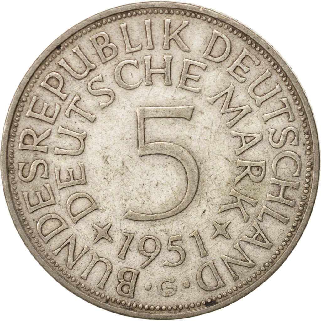 Monnaie, République fédérale allemande, 5 Mark, 1951, Karlsruhe, TTB, Argent