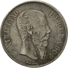 Moneda, México, Maximilian, Peso, 1866, San Luis Potosi, MBC, Plata, KM:388.2