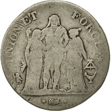 France, Union et Force, 5 Francs, 1797, Bordeaux, TB, Argent, KM:639.5