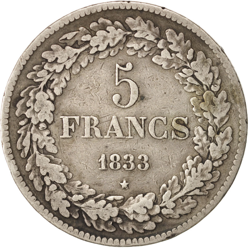 Belgium, Leopold I, 5 Francs, 5 Frank, 1833, Silver, KM:3.1