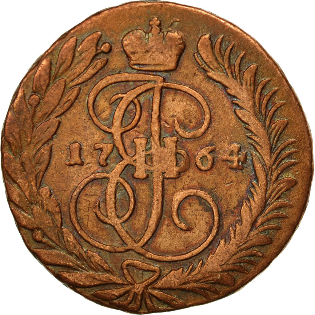 Moneta, Russia, Catherine II, 2 Kopeks, 1764, Moscow, MB, Rame, KM:58.5