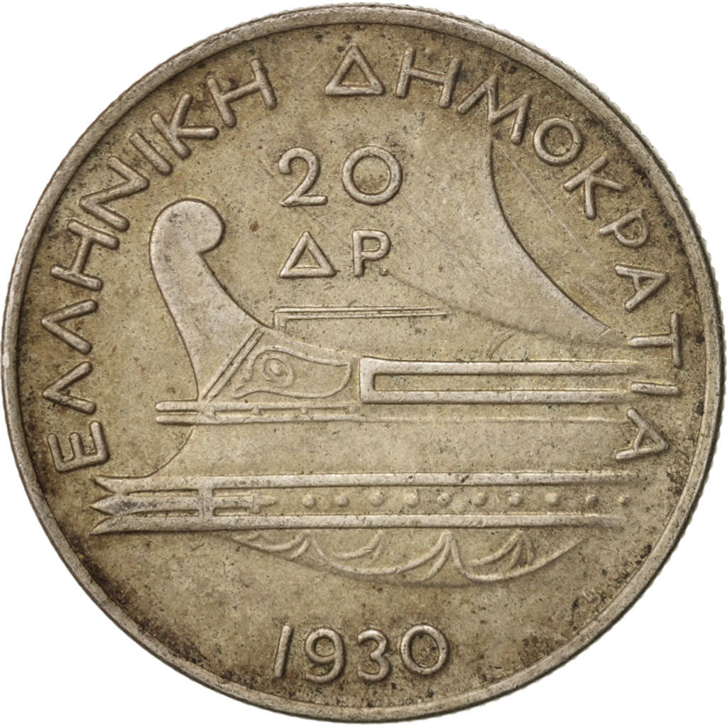 Greece, 20 Drachmai, 1930, Silver, KM:73
