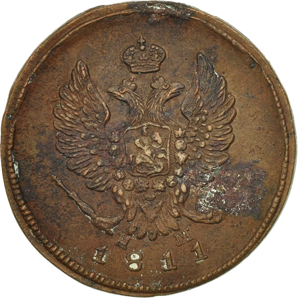 Coin, Russia, Alexander I, 2 Kopeks, 1811, Ekaterinbourg, AU(50-53), Copper