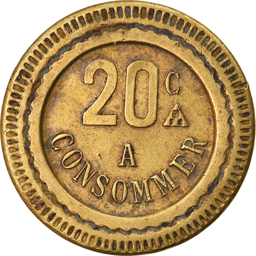 France, Token, 20 Centimes à Consommer, AU(50-53), Copper-Brass