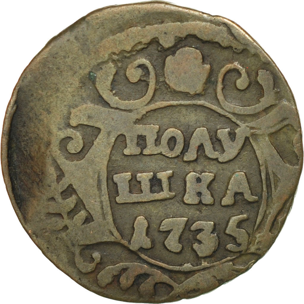 Moneta, Russia, Polushka, 1/4 Kopek, 1735, B+, Rame, KM:187