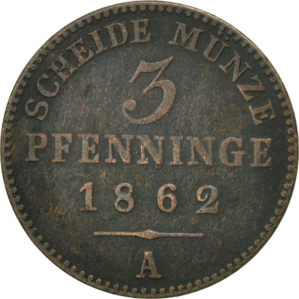Coin, German States, PRUSSIA, Wilhelm I, 3 Pfennig, 1862, Berlin, AU(50-53)