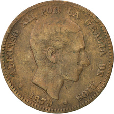 Monnaie, Espagne, Alfonso XII, 10 Centimos, 1879, Barcelona, TB, Bronze, KM:675