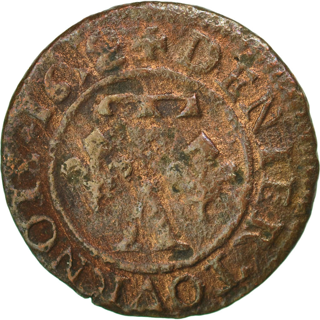 Moneta, Francia, Denier Tournois, 1652, Trévoux, MB, Rame, Boudeau:1090