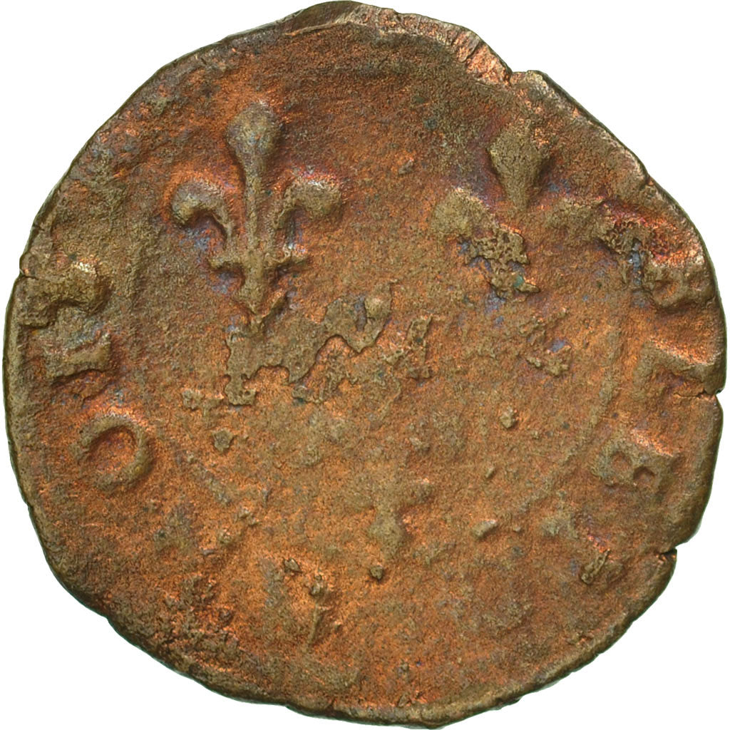 Moneta, Francja, Henri III, Double Tournois, VG(8-10), Miedź