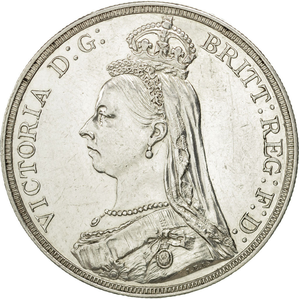 Coin, Great Britain, Victoria, Crown, 1887, London, AU(50-53), Silver, KM:765
