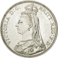 Coin, Great Britain, Victoria, Crown, 1887, London, AU(50-53), Silver, KM:765