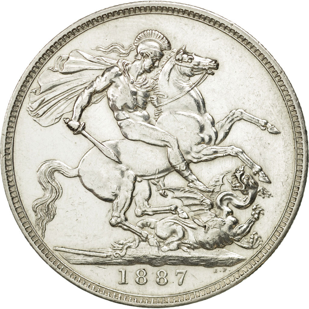 Coin, Great Britain, Victoria, Crown, 1887, London, AU(50-53), Silver, KM:765