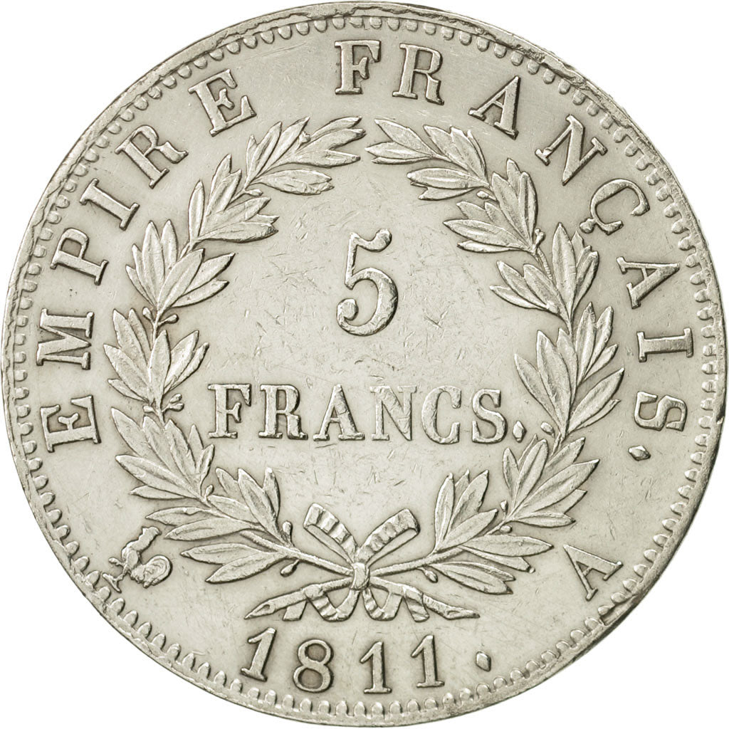 France, Napoléon I, 5 Francs, 1811, Paris, AU(50-53), Silver, KM:694.1