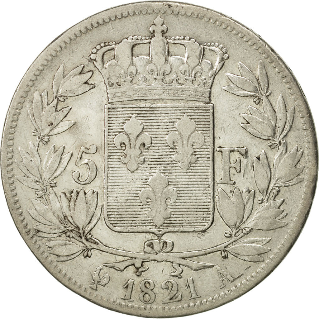 France, Louis XVIII, 5 Francs, 1821, Paris, VF(20-25), Silver