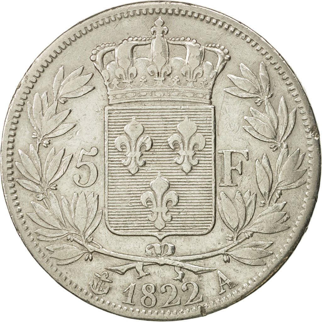France, Louis XVIII, 5 Francs, 1822, Paris, VF(30-35), Silver
