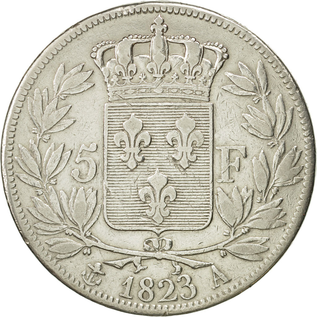 France, Louis XVIII, 5 Francs, 1823, Paris, VF(30-35), Silver