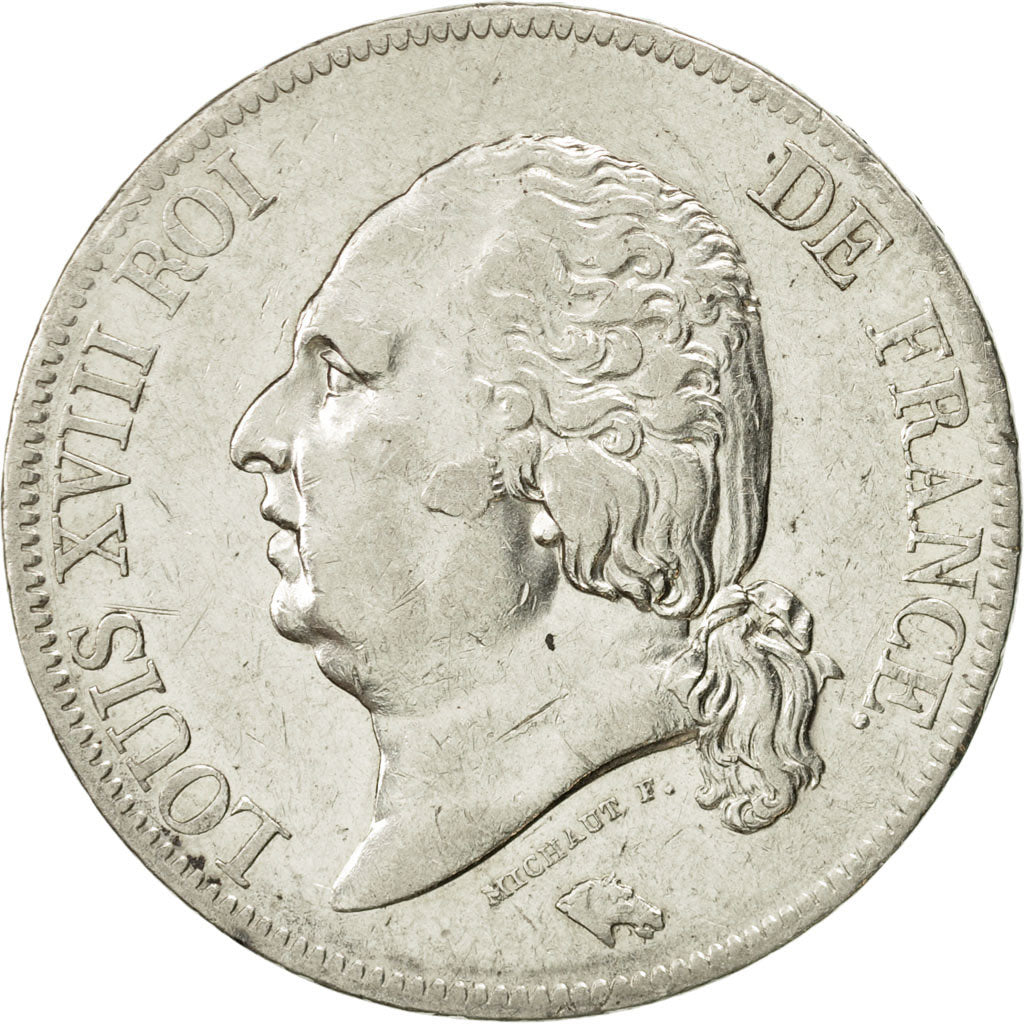 Coin, France, Louis XVIII, 5 Francs, 1824, Toulouse, AU(50-53), Silver