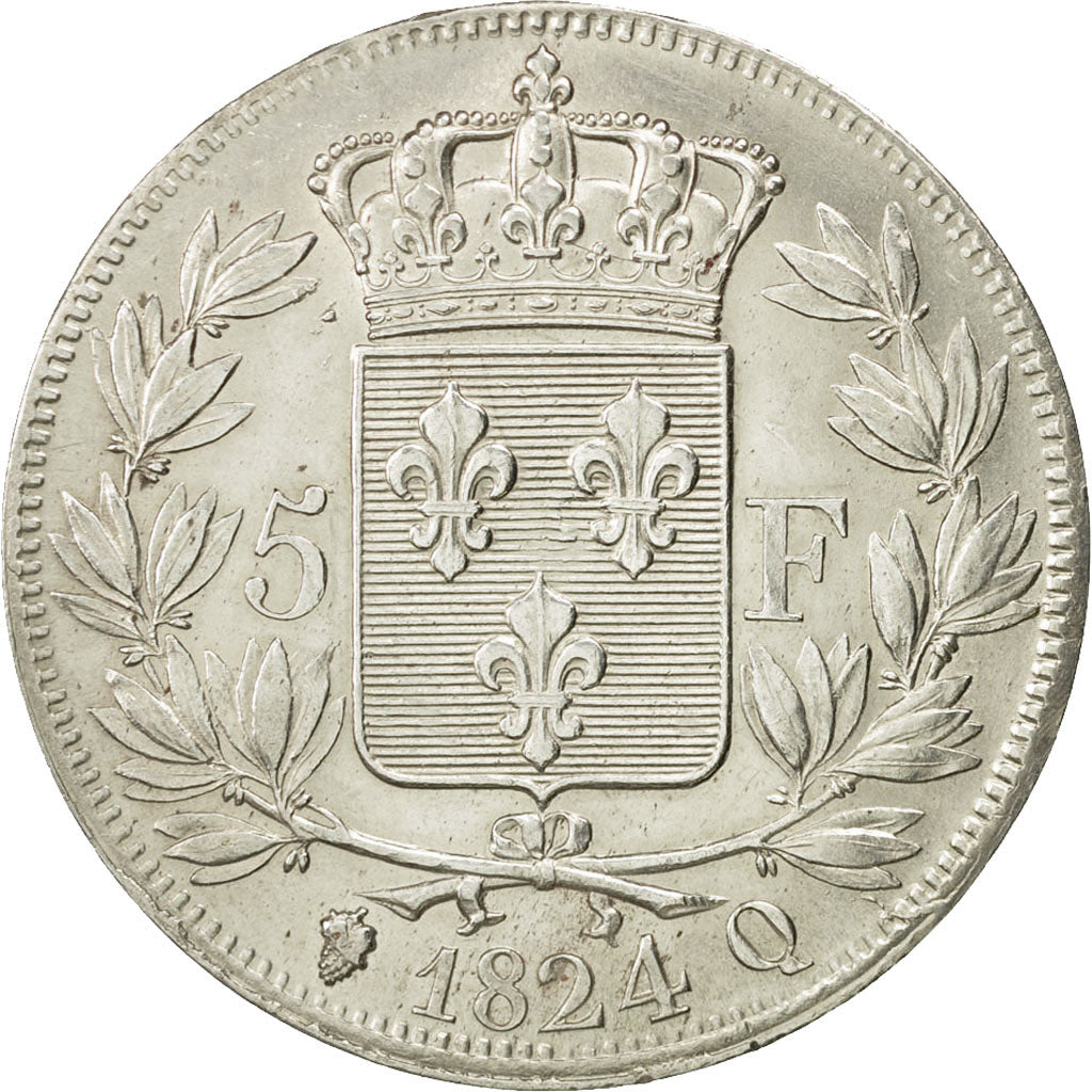 Coin, France, Louis XVIII, 5 Francs, 1824, Perpignan, MS(60-62), Silver