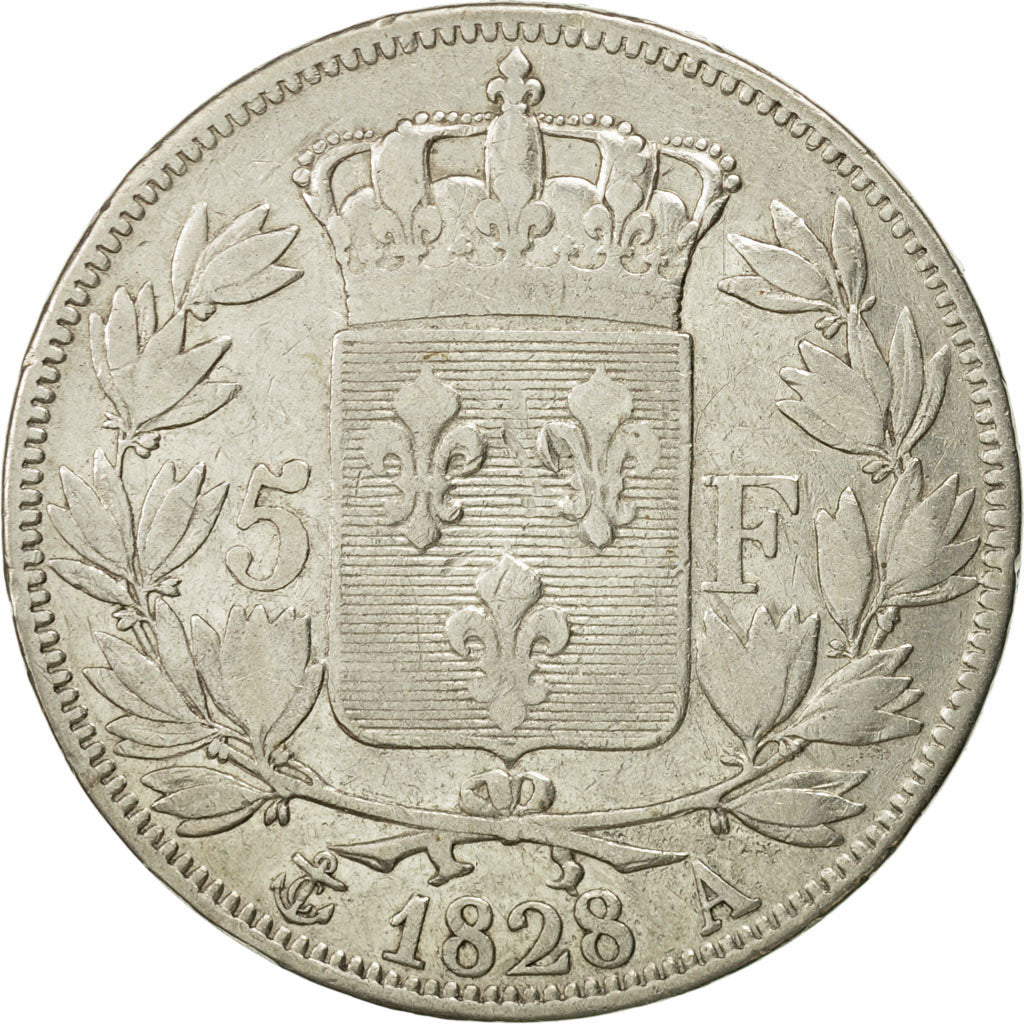 Coin, France, Charles X, 5 Francs, 1828, Paris, VF(30-35), Silver, KM:728.1