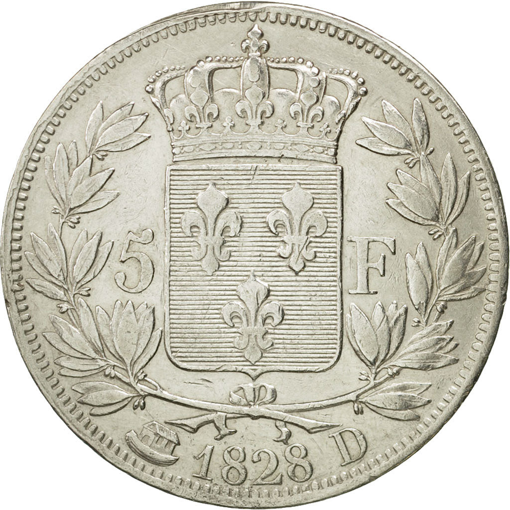 Moneta, Francia, Charles X, 5 Francs, 1828, Lyons, BB, Argento, KM:728.4
