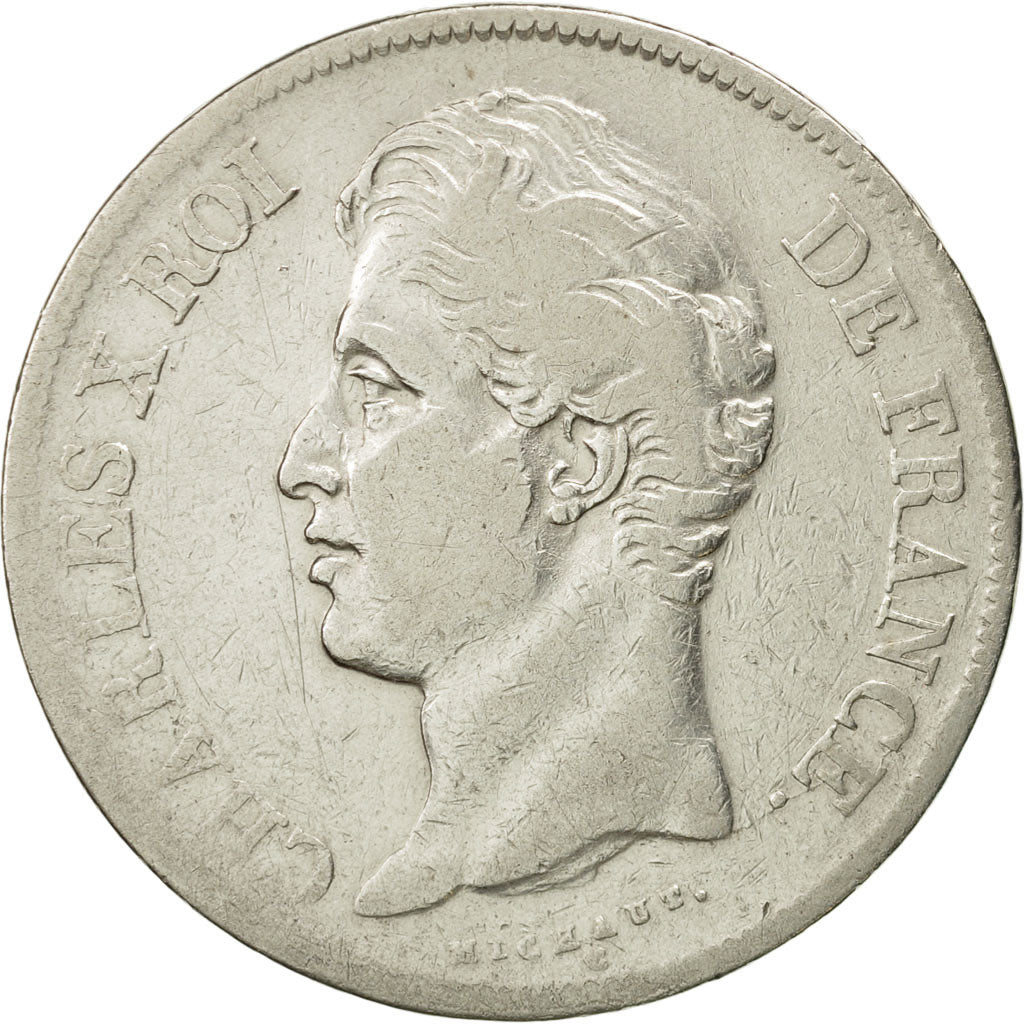 Moneda, Francia, Charles X, 5 Francs, 1828, Toulouse, BC+, Plata, KM:728.9