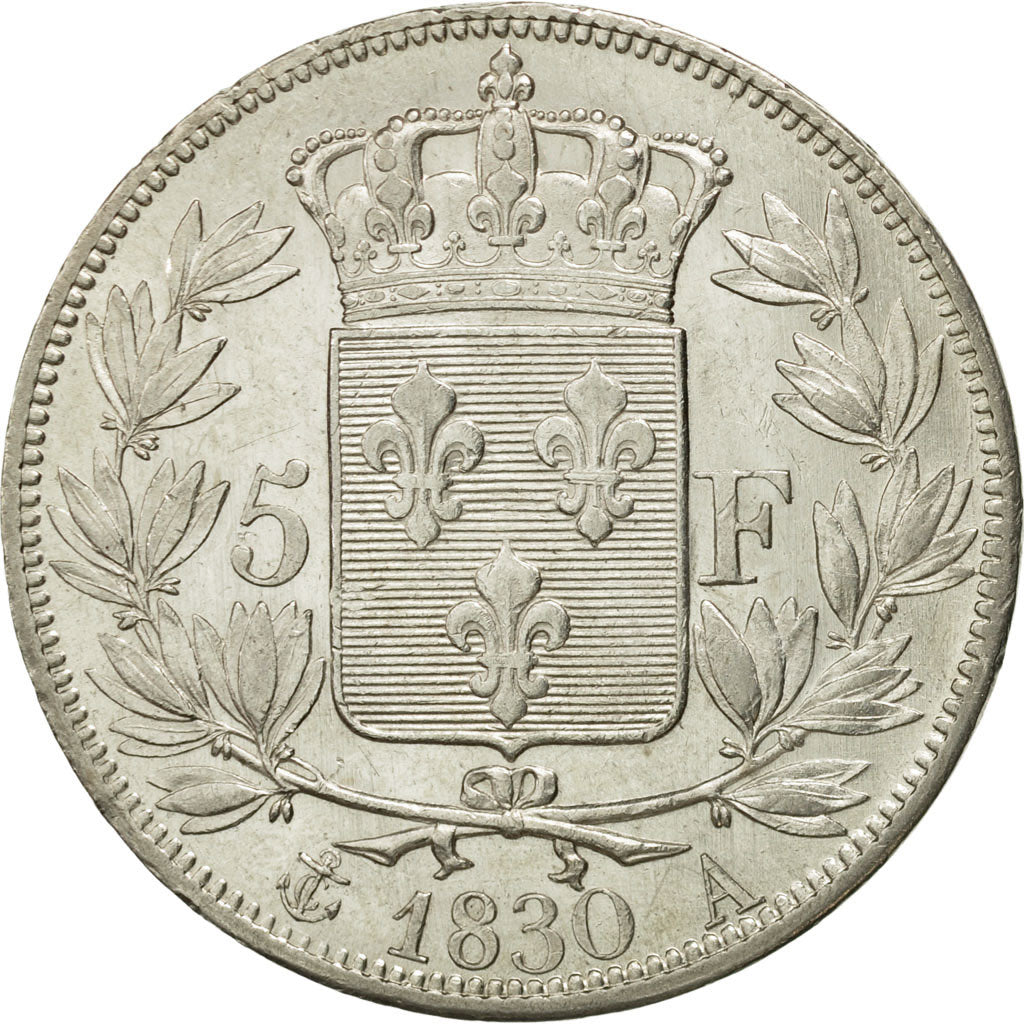 Coin, France, Charles X, 5 Francs, 1830, Paris, AU(50-53), Silver, KM:728.1