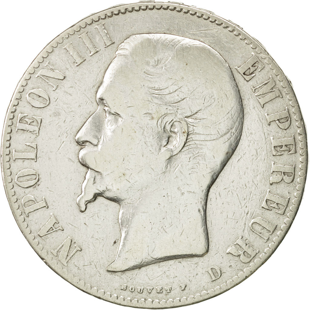 Moneda, Francia, Napoleon III, Napoléon III, 5 Francs, 1856, Lyon, BC+, Plata
