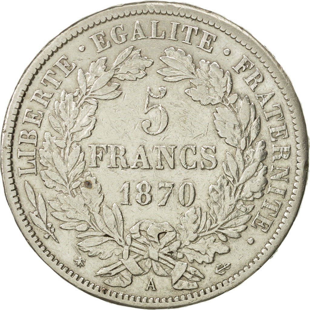 Coin, France, Cérès, 5 Francs, 1870, Paris, EF(40-45), Silver, KM:819