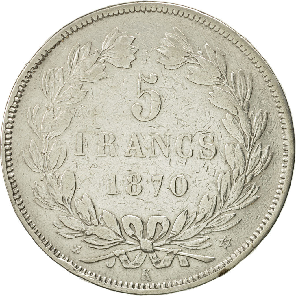 Moneta, Francia, Cérès, 5 Francs, 1870, Bordeaux, MB+, Argento, KM:818.3