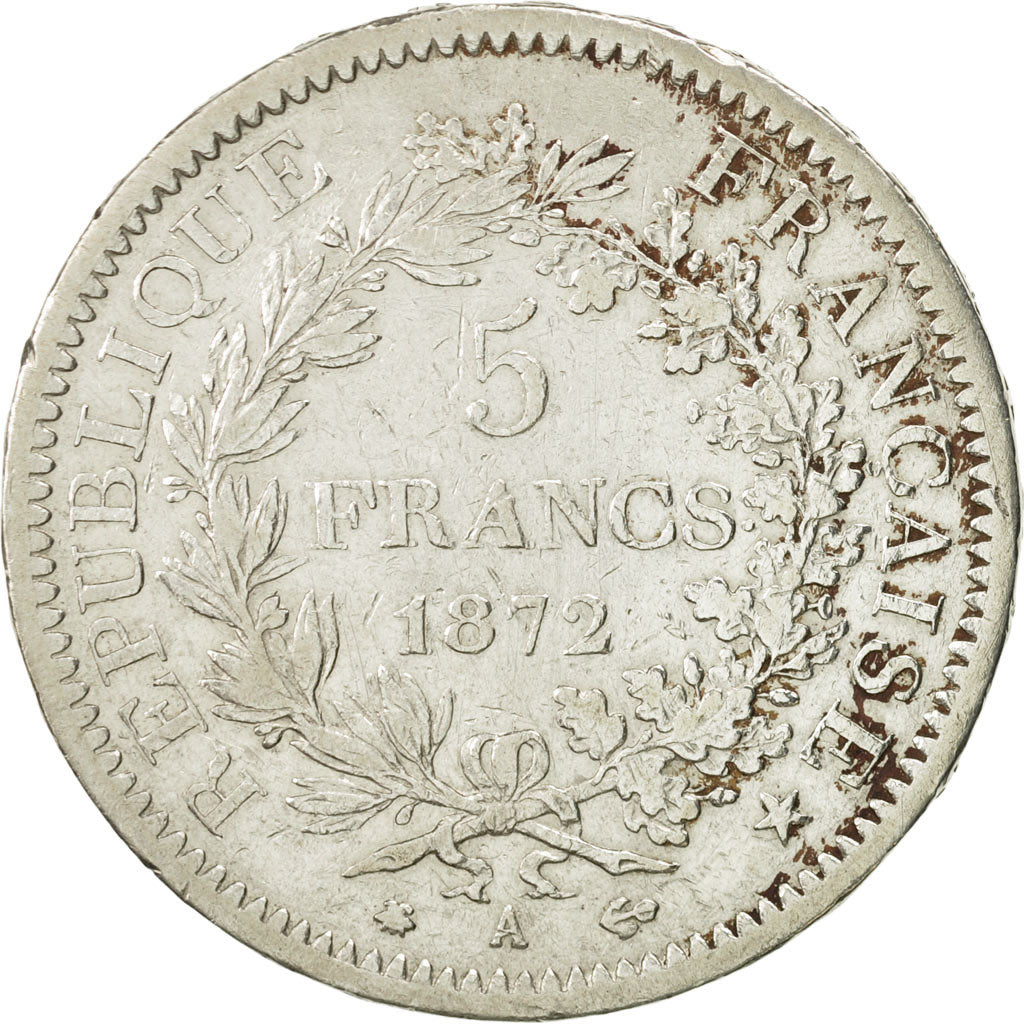 Moneta, Francia, Hercule, 5 Francs, 1872, Paris, MB, Argento, KM:820.1