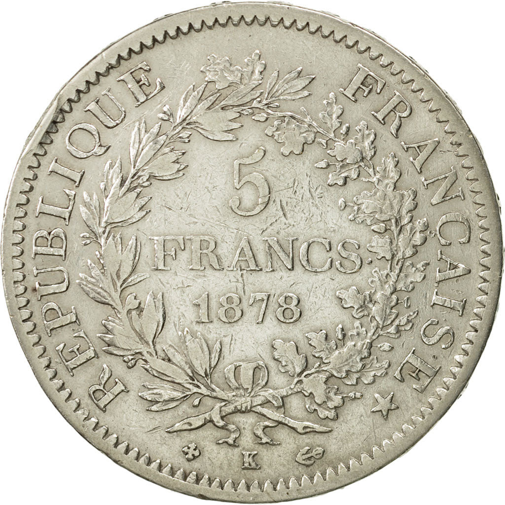 Coin, France, Hercule, 5 Francs, 1878, Bordeaux, VF(30-35), Silver, KM:820.2