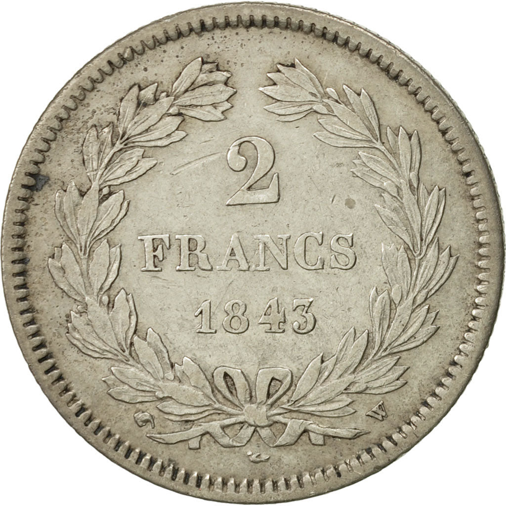 Coin, France, Louis-Philippe, 2 Francs, 1843, Lille, VF(30-35), Silver