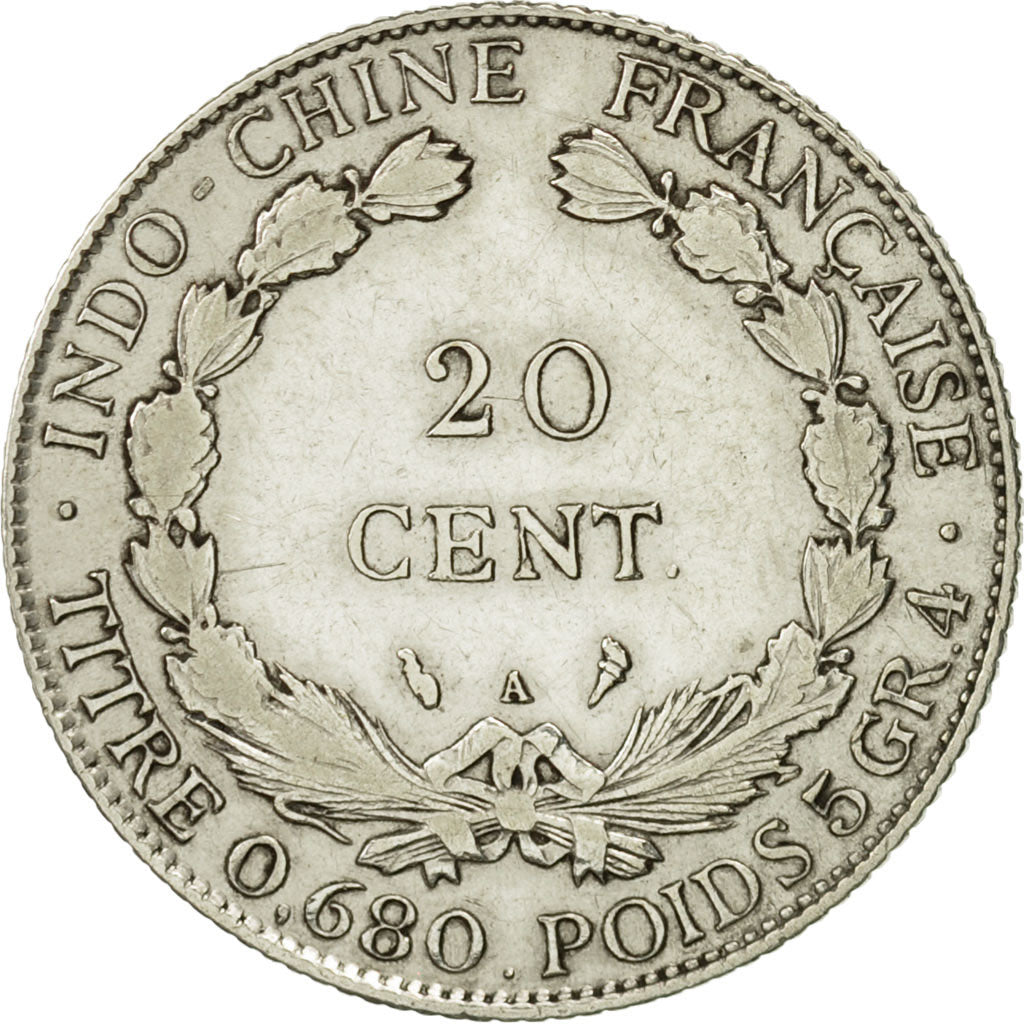 Coin, FRENCH INDO-CHINA, 20 Cents, 1930, Paris, VF(30-35), Silver, KM:17.1