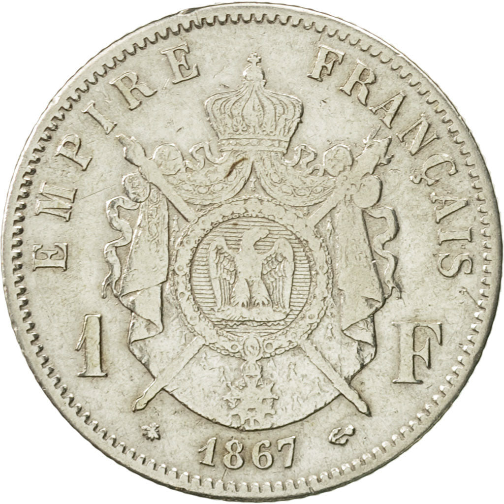 France, Napoleon III, Franc, 1867, Paris, VF(30-35), Silver