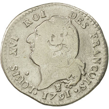 France, Louis XVI, 15 sols françois, 15 Sols, 1/8 ECU, 1791, Limoges, F(12-15)