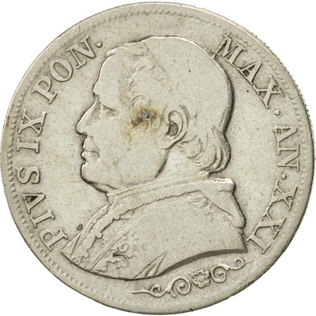 Moneda, Estados italianos, PAPAL STATES, Pius IX, Lira, 1867, Roma, BC+, Plata