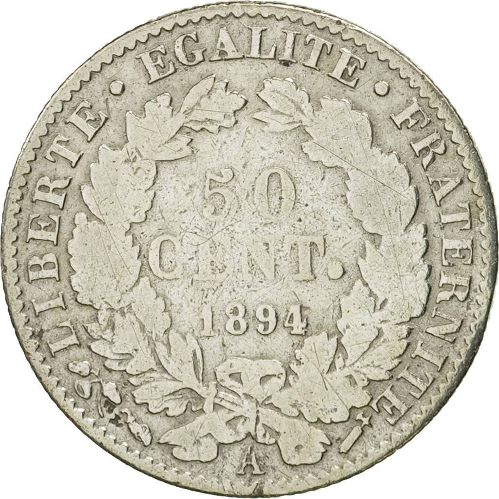 France, Cérès, 50 Centimes, 1894, Paris, VF(30-35), Silver, KM:834.1