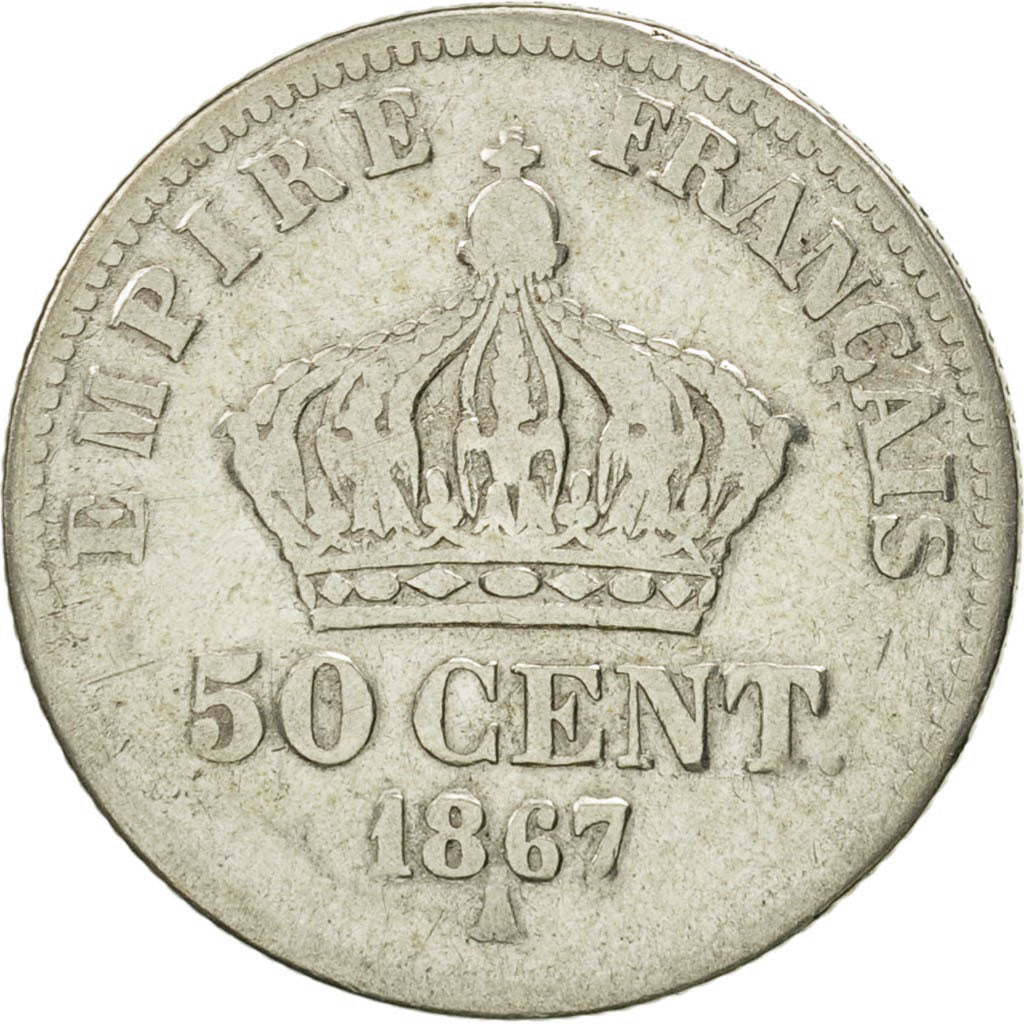 France, Napoleon III, 50 Centimes, 1867, Paris, F(12-15), Silver