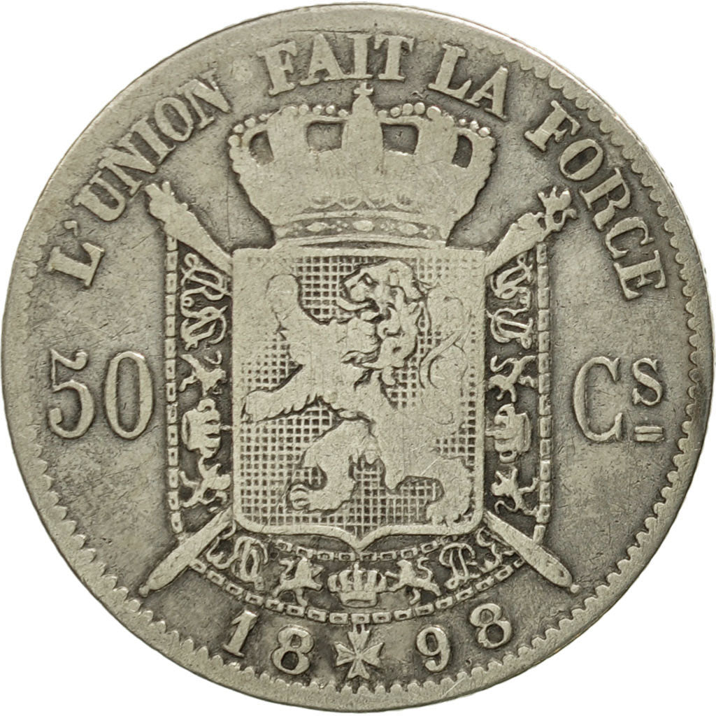 Munten, België, Leopold II, 50 Centimes, 1898, FR+, Zilver, KM:26