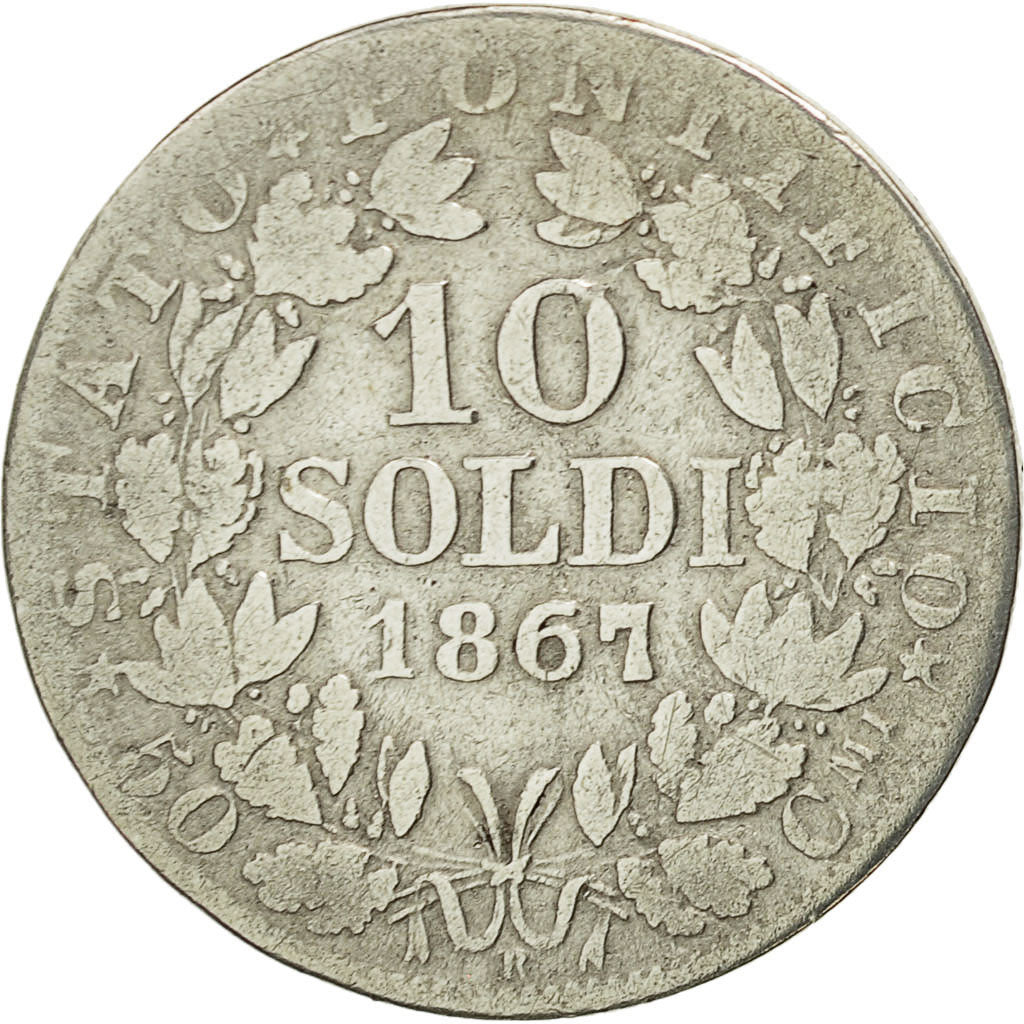 ITALIAN STATES, PAPAL STATES, Pius IX, 10 Soldi, 50 Centesimi, 1867, Roma