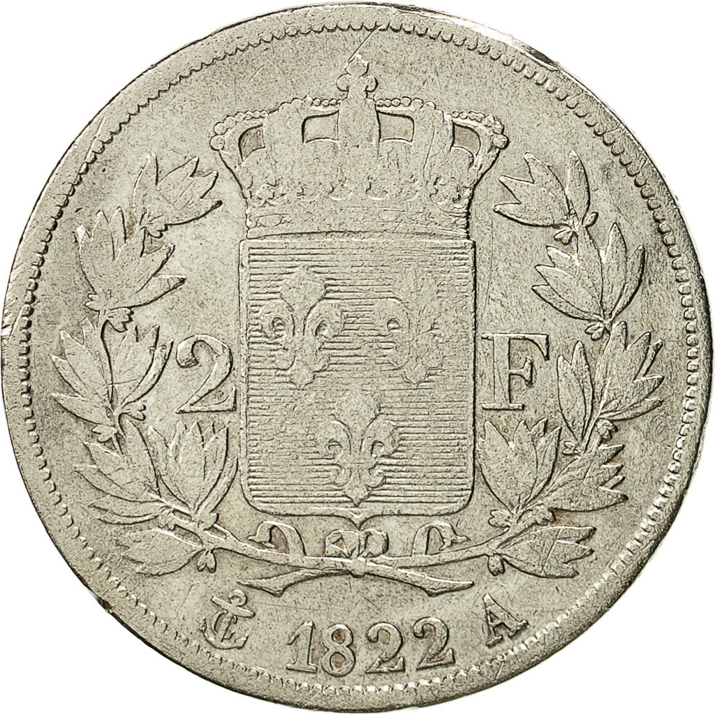 Moneta, Francja, Louis XVIII, Louis XVIII, 2 Francs, 1822, Paris, VF(20-25)