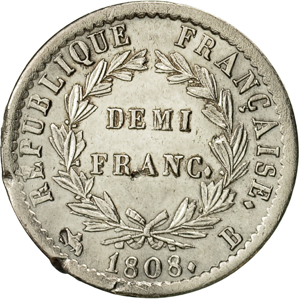 Coin, France, Napoléon I, 1/2 Franc, 1808, Rouen, AU(55-58), Silver, KM:680.2