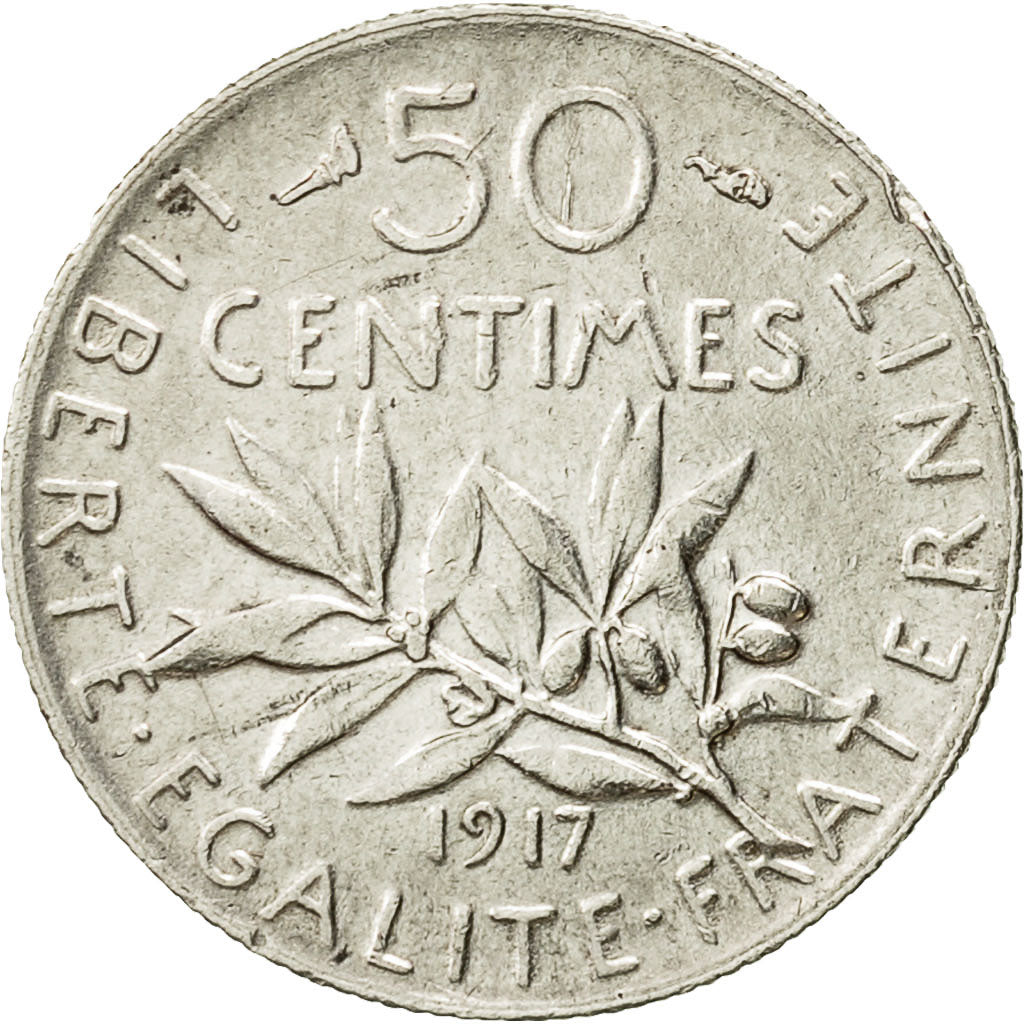 Coin, France, Semeuse, 50 Centimes, 1917, Paris, MS(60-62), Silver, KM:854