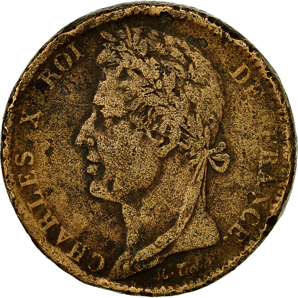 Moneta, Colonie francesi, Charles X, 10 Centimes, 1825, Paris, MB, Bronzo
