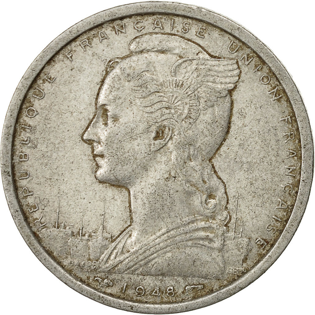 French Equatorial Africa, 2 Francs, 1948, Paris, VF(30-35), Aluminum, KM:7