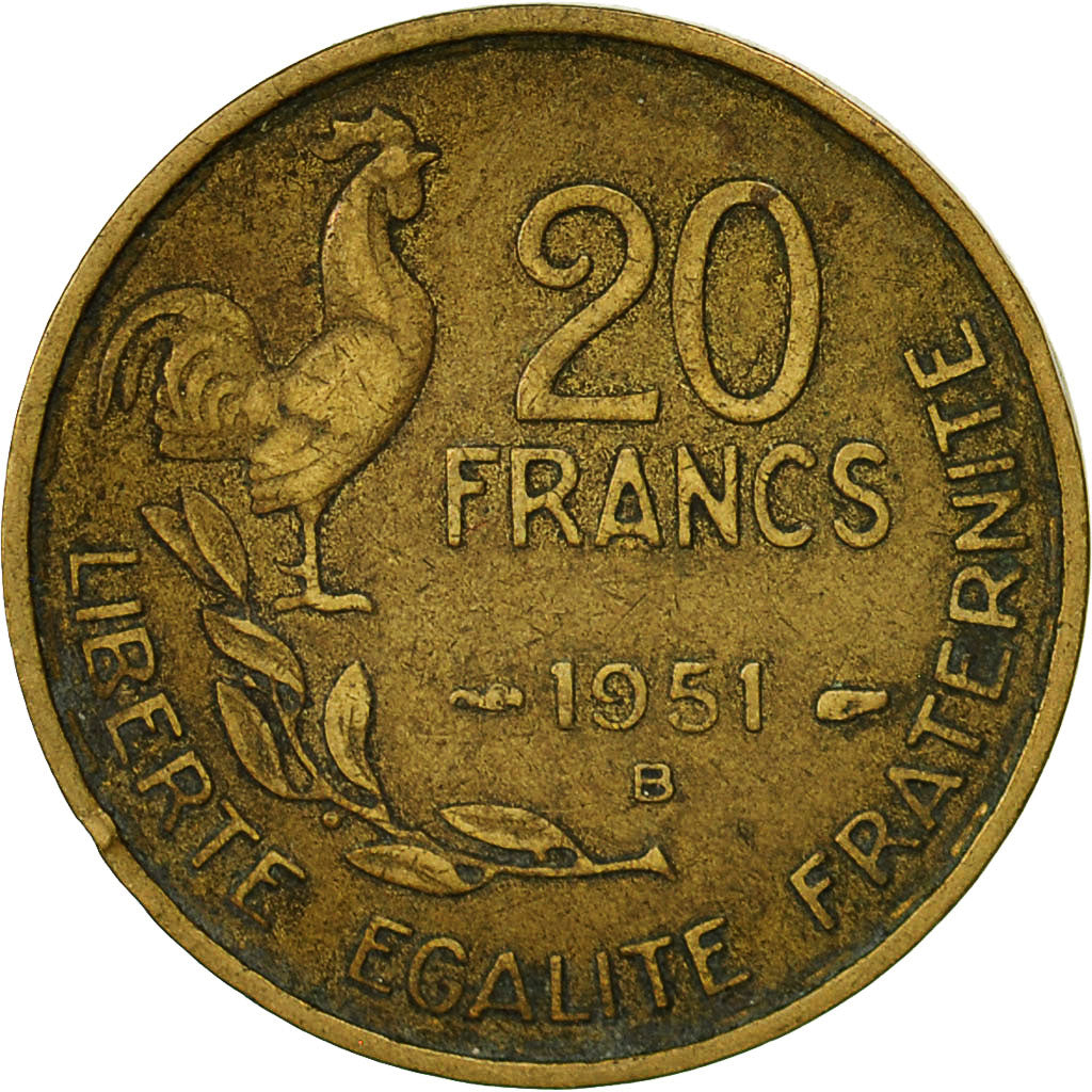 Coin, France, Guiraud, 20 Francs, 1951, Beaumont - Le Roger, EF(40-45)
