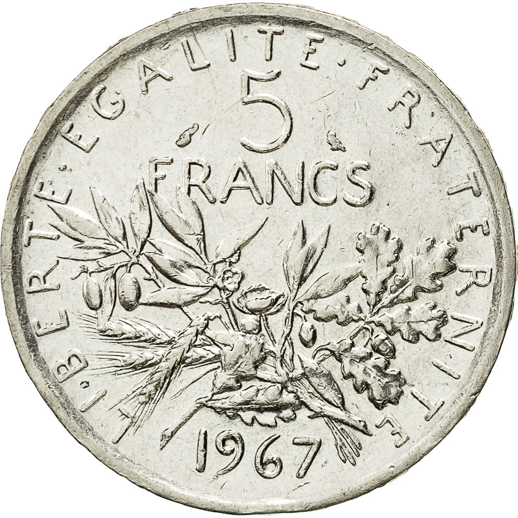 France, Semeuse, 5 Francs, 1967, MS(60-62), Silver, KM:926, Gadoury:770