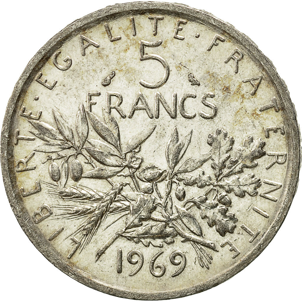 Coin, France, Semeuse, 5 Francs, 1969, MS(60-62), Silver, KM:926, Gadoury:770